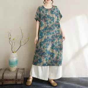 루타꽁몰 원피스 롱 여사친 빈티지 여름 면마 무릎 얇은 중기장 HO2