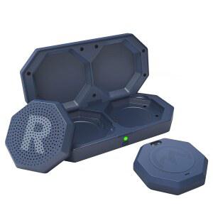 아웃도어마스터 업데이트 스키 헬멧 헤드폰, 진정한 무선 블루투스 및 수납 케이스, 마이크가 내장된 오디오 스노보드 헬멧과 호환되는 드롭인 HD 스피커 칩 - 네이비 블루