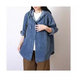 픽토 여자 무지데님 셔츠 올가을 후드 데님 빅사이즈 오피스룩 슬림핏 캐주얼 카디건 젠3