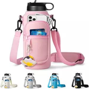 하이드로플라스크용 스트랩이 달린 RRegeny 물병 홀더 32온스 40온스 휴대폰 포켓 슬리브가 캐리어 슬링백