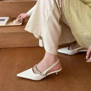 엘럽 빈티지 여성용 쿨 샌들 큐빅 펌프스 스트랩 웨지힐 힐 스틸레토 실버 박템5