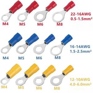 100PCS 링 압착 단자 M4/M5/M6/M8 원형 플러그 스플 라이스 전기 케이블 와이어 엔드 커넥터 용 사전 절연