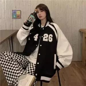 [옷은날개] 여성 1컬러 야구점퍼 배색 블루종 바시티 자켓