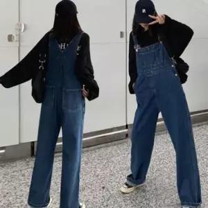 [옷은날개] 와이드핏 여성 점프수트 청멜빵바지 데님통바지