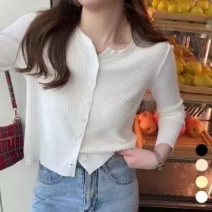 [SBD] 봄여름가을 가디건 니트 얇은 간절기 라운드넥 슬림핏 여성용 아우터 골지