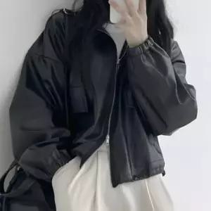 [SBD] 집업 크롭기장 레더 가죽 지퍼 투포켓 자켓 투웨이