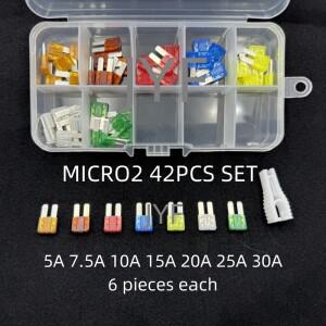 마이크로2 자동차 퓨즈 M2 롱풋 콤보 키트 5A 7.5A 10A 20A 30A 블레이드 세트 클립 포함