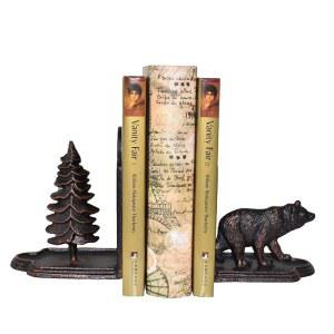 위스콘신 북엔드 장식용 헤비 듀티 주철 책엔드 소나무와 곰 인형 빈티지 선반 장식 앤티크 브론즈