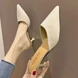 신발 여성 스틸레토 뮬 펌프스힐 스웨이드 블로퍼 미들힐