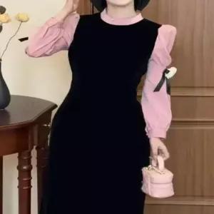 여친 원피스 가을 투피스 블랙 프렌치 벨벳 휴가 롱스커트 CH3