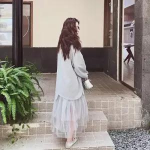 치마 원피스 회색 여자 망사 가을 투피스 페이크 언밸런스 예쁜 맨투맨 CH3