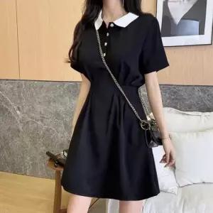 하트 원피스 카라 하객룩 롱원피스 여름 반팔 단추