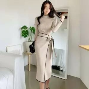 예쁜 니트 봄원피스 랩 데일리 롱 드블랑 여름원피스