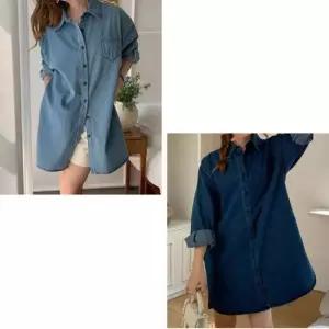 여자 여성 데님 포켓 청셔츠 롱셔츠 셔츠형 원피스