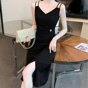 포인트 원피스 두줄끈 바캉스룩 여름원피스 파티용 A