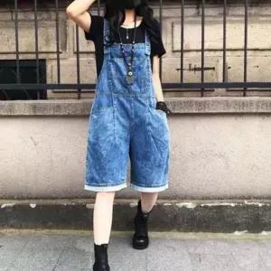 데님 멜빵 반바지 바지 청바지 포켓 롤업 점프수트