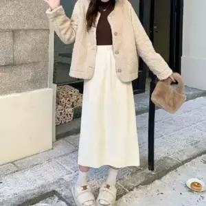 여성 패션 밴딩 니트 골지 일자핏 뒷트임 스커트