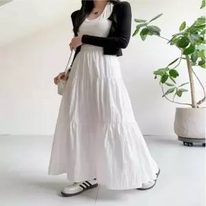 여생 캐주얼 에이 라인 롱치마 허리 밴딩 주름 스커트