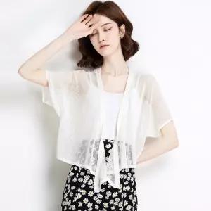 EAMT 여성용 니트 여름 카디건 얇은 자외선차단 코트 케이프 쿨링스몰 펀칭 EUNG2