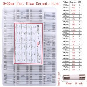 120Pcs 24 값 6x30mm 고속 블로우 세라믹 퓨즈 키트 세트 250V 0.1A 1A 2A 3A 3.15A 4A 5A 6A 7A 8A