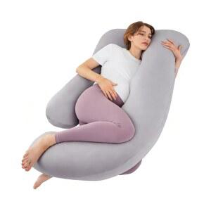 잠자는 를 위한 ZZzhen 베개 G자형 56인치 회색 극세사 탈착식 커버 다용도로 사용 가능한 허리 엉덩이 다리 배를 지지하는