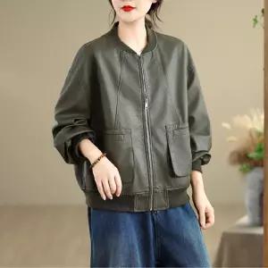 피로달 여자 가을 캐주얼 잠바 집업 야구 가죽점퍼 점퍼 PU가죽 넥 HO3