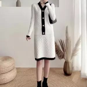 [옷은날개] 원피스 니트 버튼 배색 미니 허리밴딩 투피 포인트 금