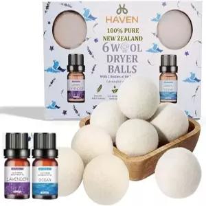 Haven Wool 드라이어 볼에 에센셜 오일 6팩 천연 재사용 세탁 라벤더와 바다 향이 들어간 섬유유연제