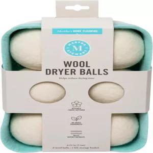 마사 스튜어트 울 드라이어 볼 - 6팩 천연 섬유 유연제 보관 바구니 포함 건조 시간 단축 및 정적 재사용