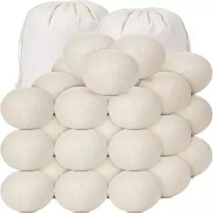 루우스트 24개 울 드라이어 볼 세트 재사용 가능한 세탁용 머슬린 백 섬유 유연제 주름 방지 정전기 에너지
