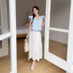 [하프클럽/]여자 후레아 쿨링 SS 티어드 롱스커트