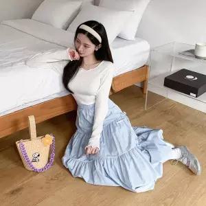 [하프클럽/]여자 MAXI 클래식 리본 골져스 티어드 스커트