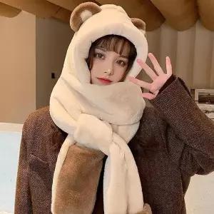 [JHQRNGCI_4B]겨울 겨울모자 부들부들 곰돌이후드 머플러 (27113247)