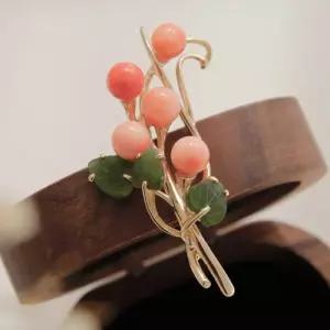 [제이로렌]바이데이지 연산호 비취 원석 꽃다발 브로치 Bb0436