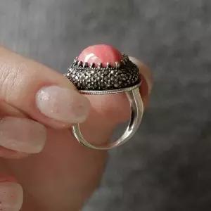 [제이로렌]바이데이지 산호 원석 탄생석 볼드 실버 반지 Br0338