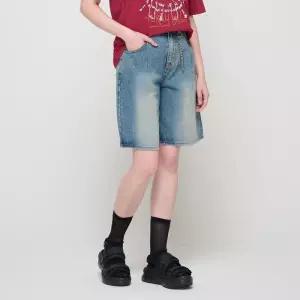 [로아드로아]원턱 빈티지 워싱 버뮤다 데님 팬츠 (빈티지블루)