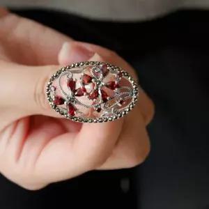 [제이로렌]바이데이지 가넷 원석 플라워 펜던트 실버 반지 Br0342