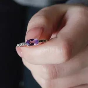 [제이로렌]바이데이지 자수정 원석 슬림 실버반지 Br0346