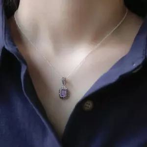 [제이로렌]바이데이지 자수정 원석 펜던트 실버목걸이 Bn0552