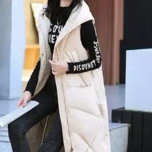 패딩조끼 후드달린 패딩 조끼 날씬해보이는 롱 격자 여성 점퍼