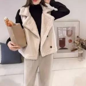 여성 겨울 럭셔리 카라 페이크퍼 방한 무스탕 조끼 데일리조끼