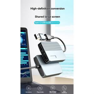 A99E-확장 분배기 확장 디스플레이 2 모니터 1080P USB+ Type-C-듀얼 호환 어댑터