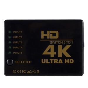 HDMI 호환 스위치 5x1 4K HD 1080P 5포트 선택기 분배기 5in1out(HDTV DVD TV 박스용 리모컨 포함)