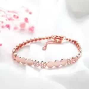 팔찌선물 로즈골드 라운드 큐빅 스틱 체인 패션 팔찌 14kgp