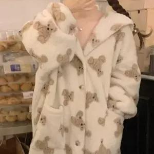 수면가운 세일러 넥카라 곰돌이 패턴 홈웨어 샤워가운 로브