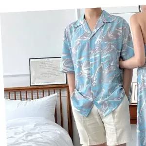 웨이브 남녀 커플 비치웨어 썸머룩 여름커플룩 -240614 셔츠드레스세트