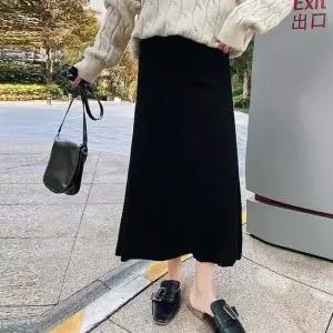 데일리 여성 쫀쫀한 허리밴딩 니트 롱 스커트 치마