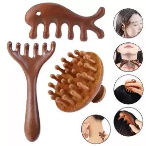 괄사 나무 Gua Sha 보드 페이스 리프트 마사지 스틱 백단 자오선 빗 건강 관리 세트 신체 물리 치료