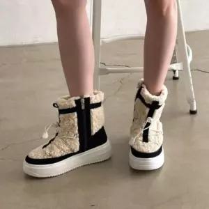 [다잇템]여성 끈있는 자크 퍼 합성가죽 앵클부츠 (47531648)