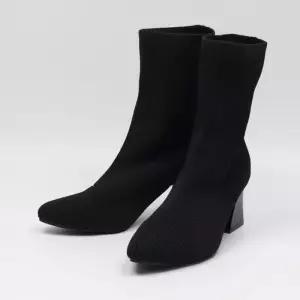 [다잇템]여성 블록힐 슬림 골지 뾰족코 편한 앵클부츠 (47531615)